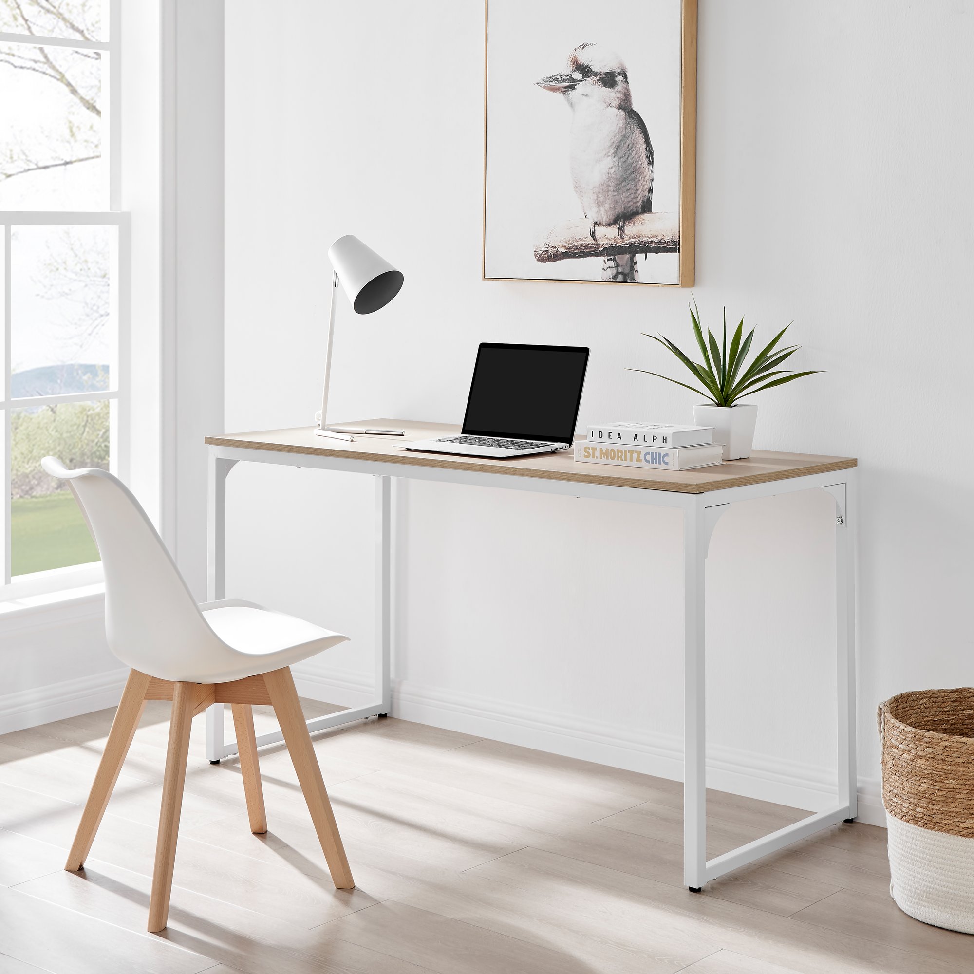 White desk shop oak top